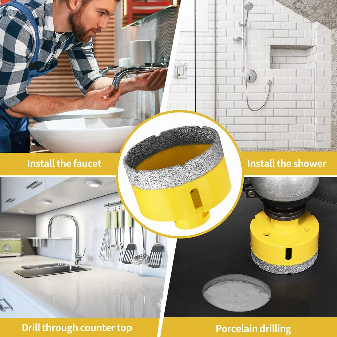 Punta per Trapano Diamantata 85mm M14 Filetto Vacuum Brasato Sega a Tazza per Piastrelle Porcellana Marmo Ceramica Granito