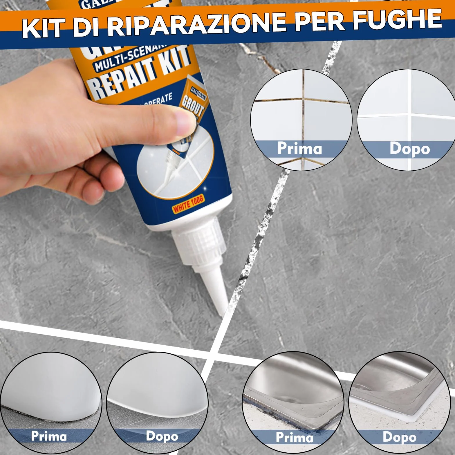 Kit Riparazione Fughe Piastrelle Asciugatura Rapida Bianco 200G