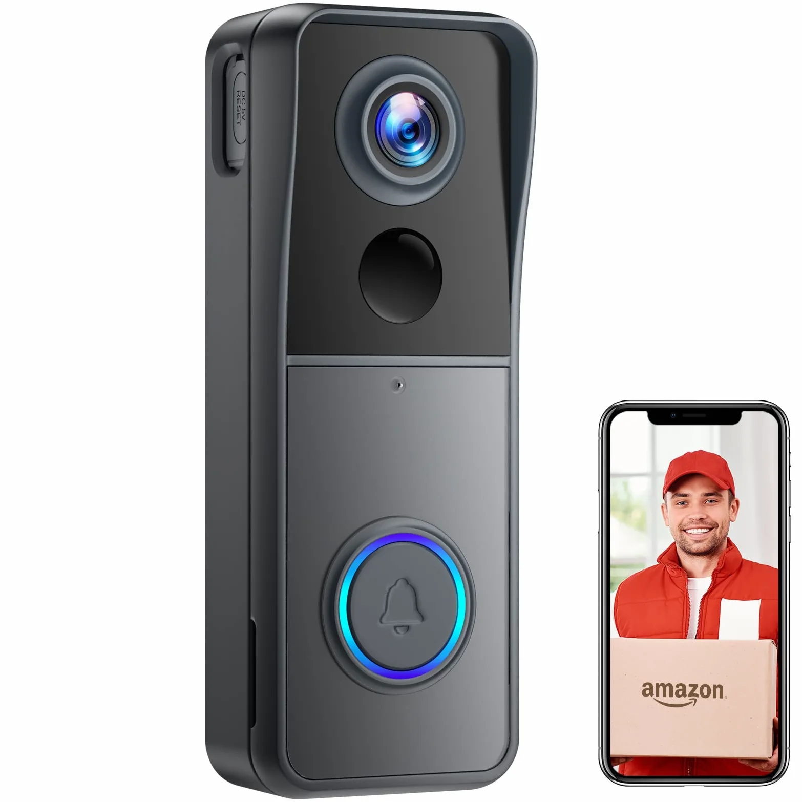 XTU Videocitofono WiFi Senza Fili, 1080P FHD Video Campanello con Suoneria, Rilevamento Umano PIR, Audio Bidirezionale, Batteria 5000mAh, Supporta Scheda SD e Cloud, IP66