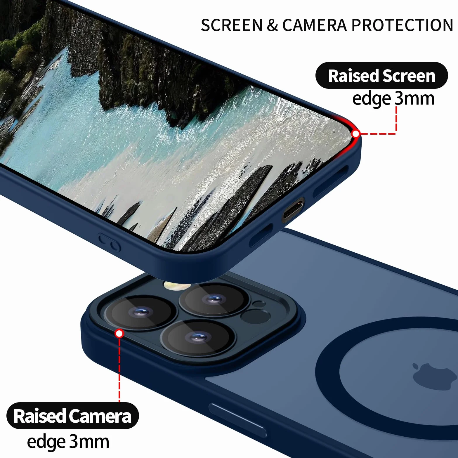 YUANDMI Cover Magnetica per iPhone 12 Pro Max Compatibile con MagSafe, Custodia Per iPhone 12 Pro Max Traslucida Opaca Case Ultra-Sottile Silicone Anti-Scivolo Resistente ai Graffi, Blu Scuro