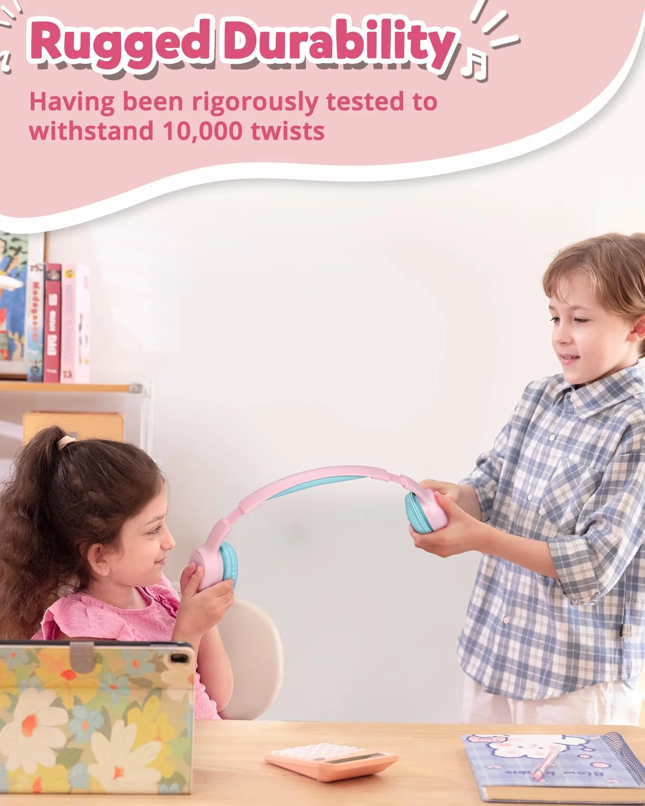 Tronsmart KH02 Cuffie Bluetooth 5.3 per bambini, Limite volume 74/85/93 dB, 45 Ore di Riproduzione, Cavo Audio integrato, Cuffie Wireless Pieghevoli con Microfono per Scuola, Viaggio, Aereo - Rosa