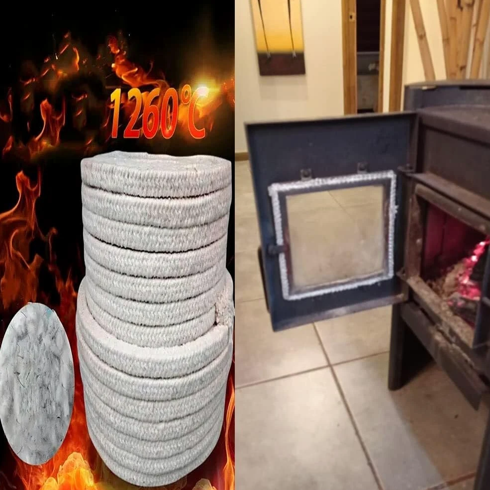Filo di tenuta in fibra di ceramica intrecciata, quadrato, lunghezza 5 m, spessore 6-50 mm, resistente al calore, come guarnizione di ricambio per porte del radiatore, stufe | Diametro: 50 mm