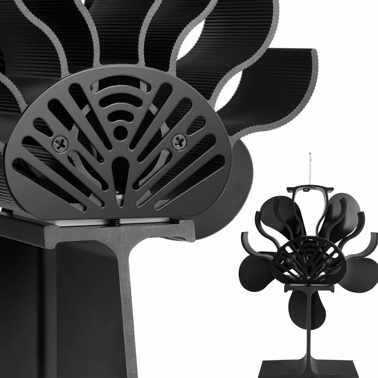 Ventola per stufa a legna a 5 pale, senza motori elettrici silenziosi, alimentata a calore, per stufe a gas/pellet/legna (termometro non incluso)