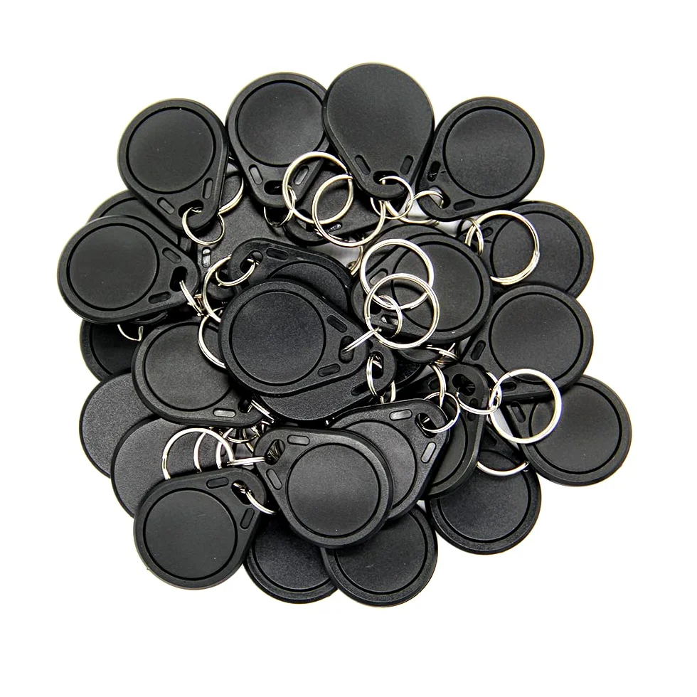 Portachiavi RFID 13,56 MHz F08 Token Key Tag UID sola lettura per sistema di controllo accessi – nero (confezione da 50)