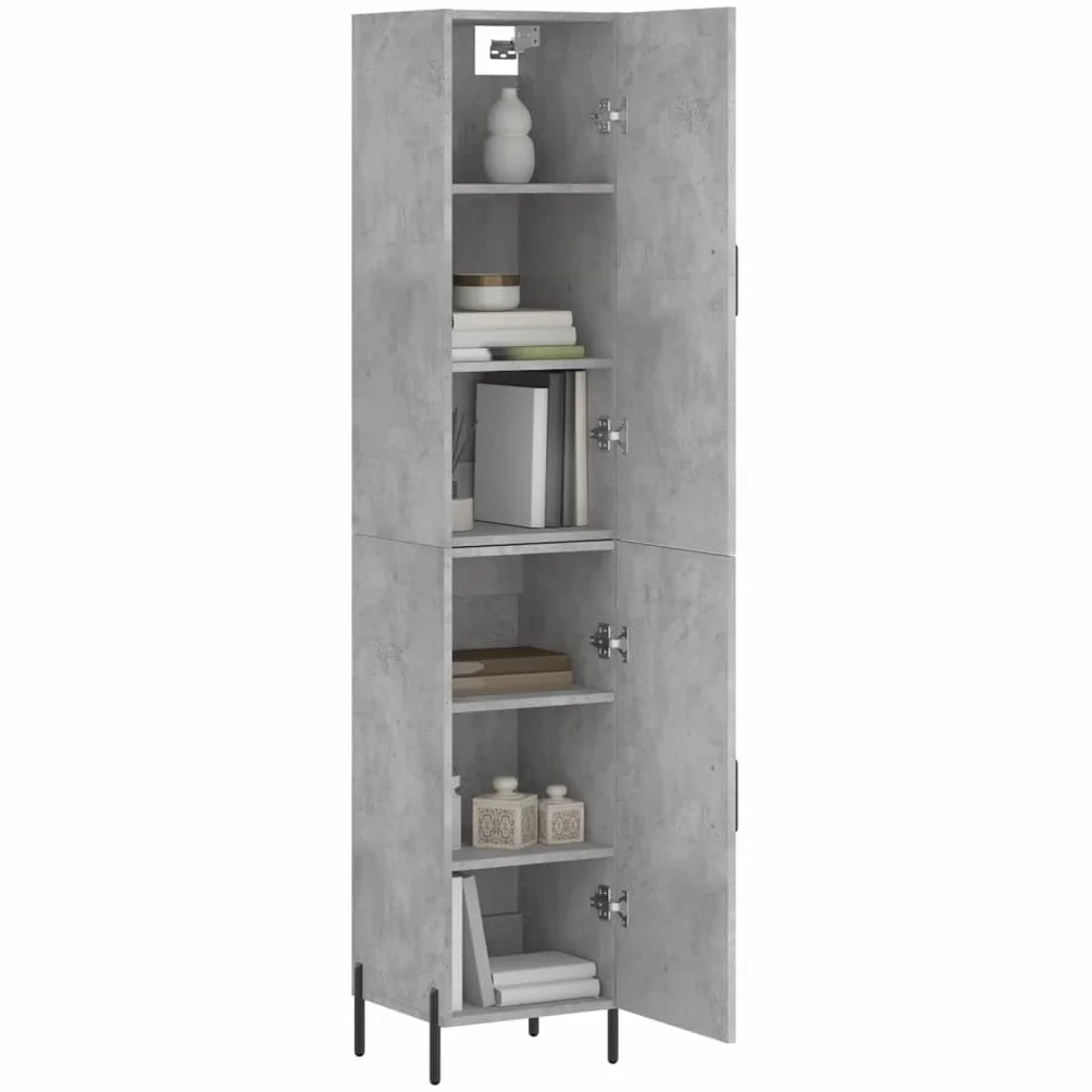 Armadietto alto di alta qualità, grigio cemento, 34,5 x 34 x 180 cm, in legno con piedini in metallo, elegante armadio da soggiorno, spazio portaoggetti, pratica porta, adatto come credenza