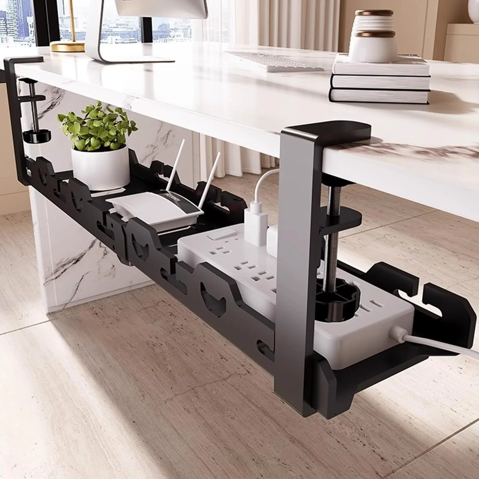 Vassoio for la gestione dei cavi sotto scrivania in acciaio al carbonio | Dimensioni multiple in bianco e nero for la scrivania dell'ufficio domestico: organizza i cavi(White Retractable)