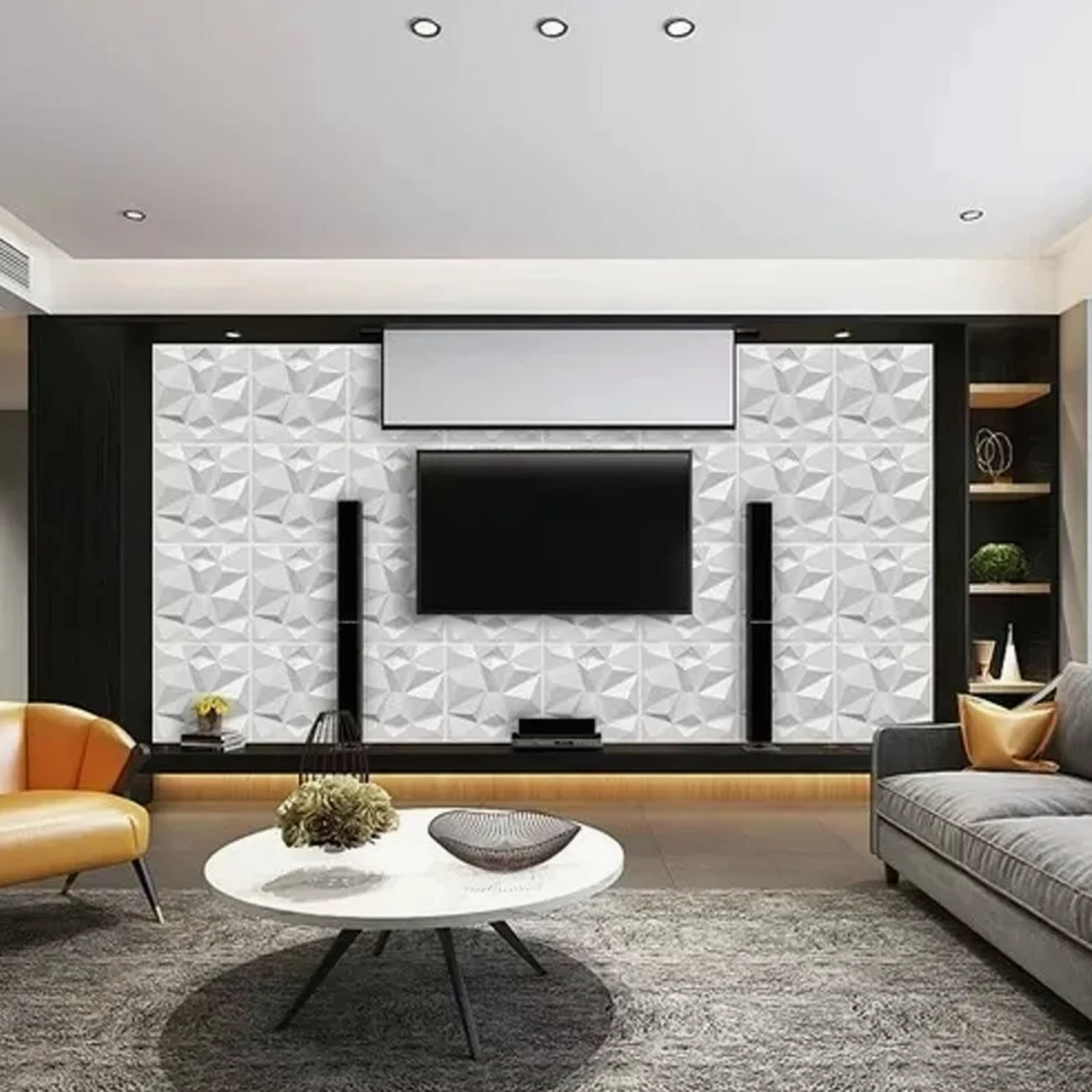 12 PZ Pannelli 3D Decor Pannelli da Parete 3D PVC Pannello da Parete 3D PVC Decorativo, 19 Pannello Strutturato Bianco da 7 Pollici per Decorazioni Interne, Pannello