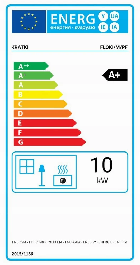 KRATKI Inserto per camino in acciaio a legna FLOKI 10 kW Ø200 frontale A+ | Acciaio nero, efficienza 83,6%, classe A+. Ecodesign, BImSchV 2; per recupero calore.; combustione efficiente; M fi