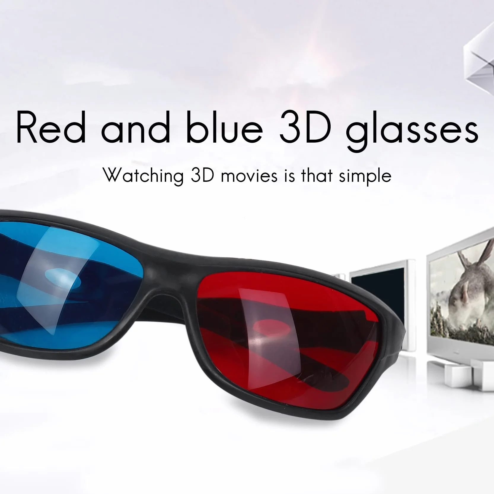 5 x occhiali anaglifi dimensionali per visione 3D rosso e blu per TV, film, giochi, DVD