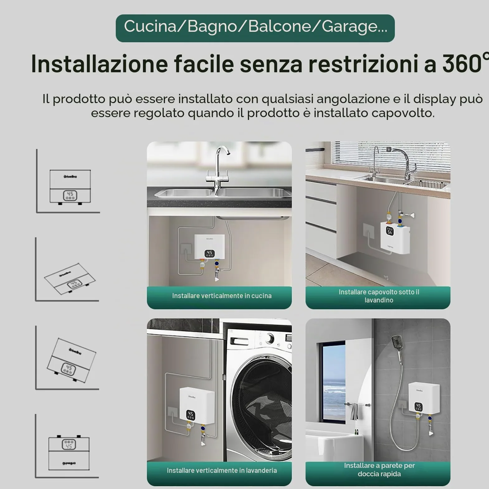 Scaldabagno Elettrico Istantaneo 220v 5500w Scaldacqua Istantaneo a Parete Mini Scaldabagno Istantaneo Elettrico con Display LED Della Temperatura Scaldabagni Elettrici per Cucina e Bagno (Quadrato)