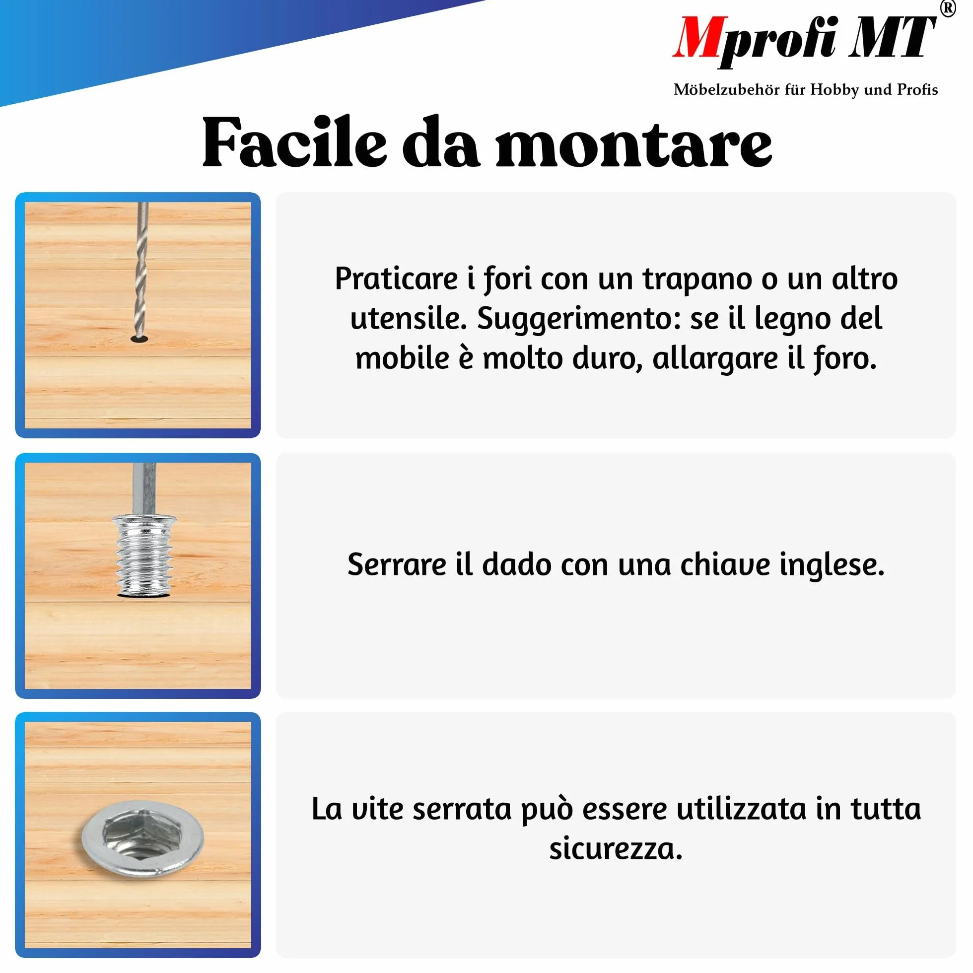 Mprofi MT® Dado Esagonale Inserti M10 x 20mm Inserti Filettati per Mobili in Legno