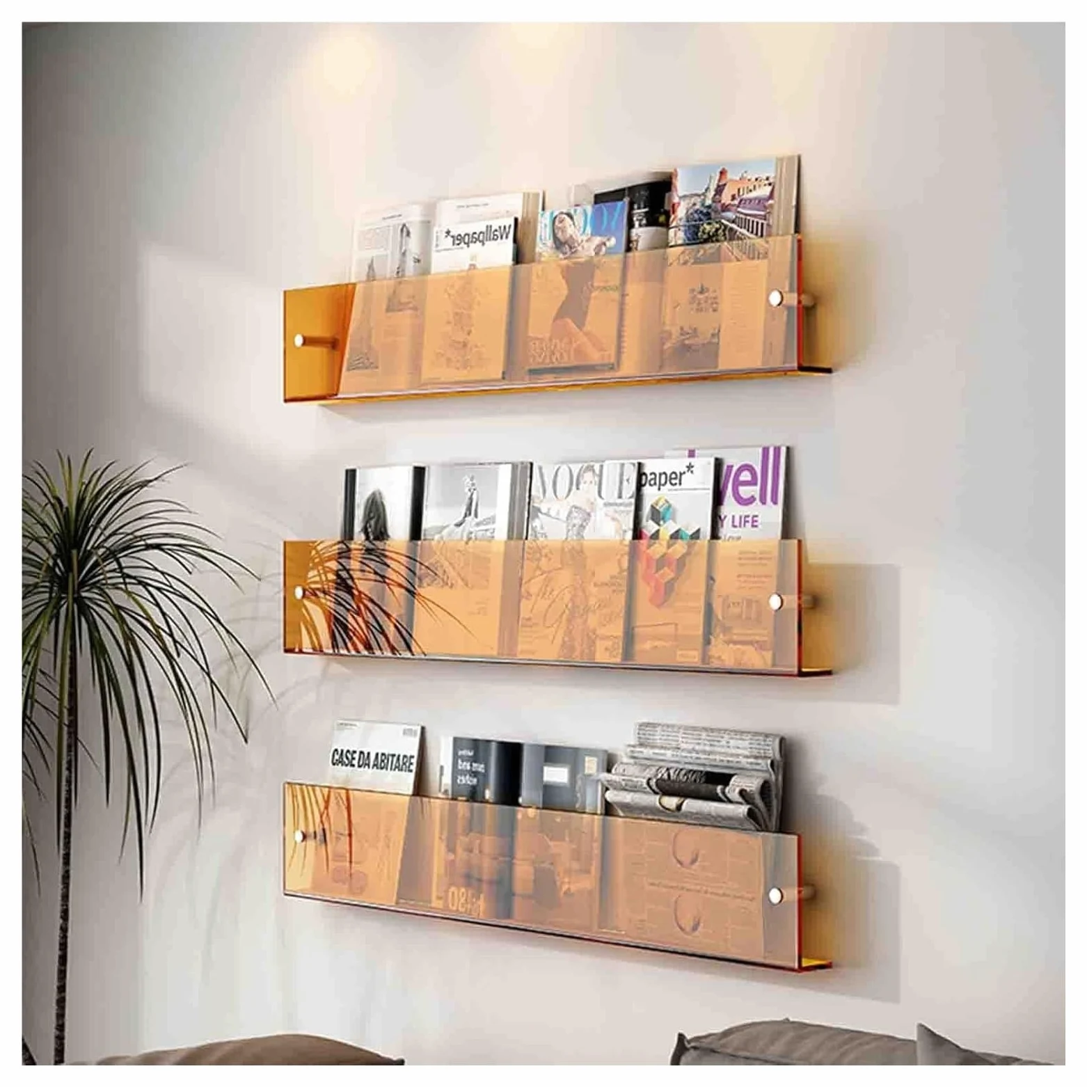 Confezione da 2 mensole galleggianti in acrilico da parete, portariviste e porta record, libreria da appendere, per ufficio, casa, chiesa, elegante ge 80 cm