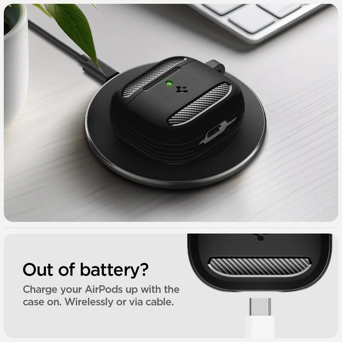 Spigen Cover Rugged Armor Compatibile con AirPods 4 (2024), Custodia AirPods 4 - Nero Opaco