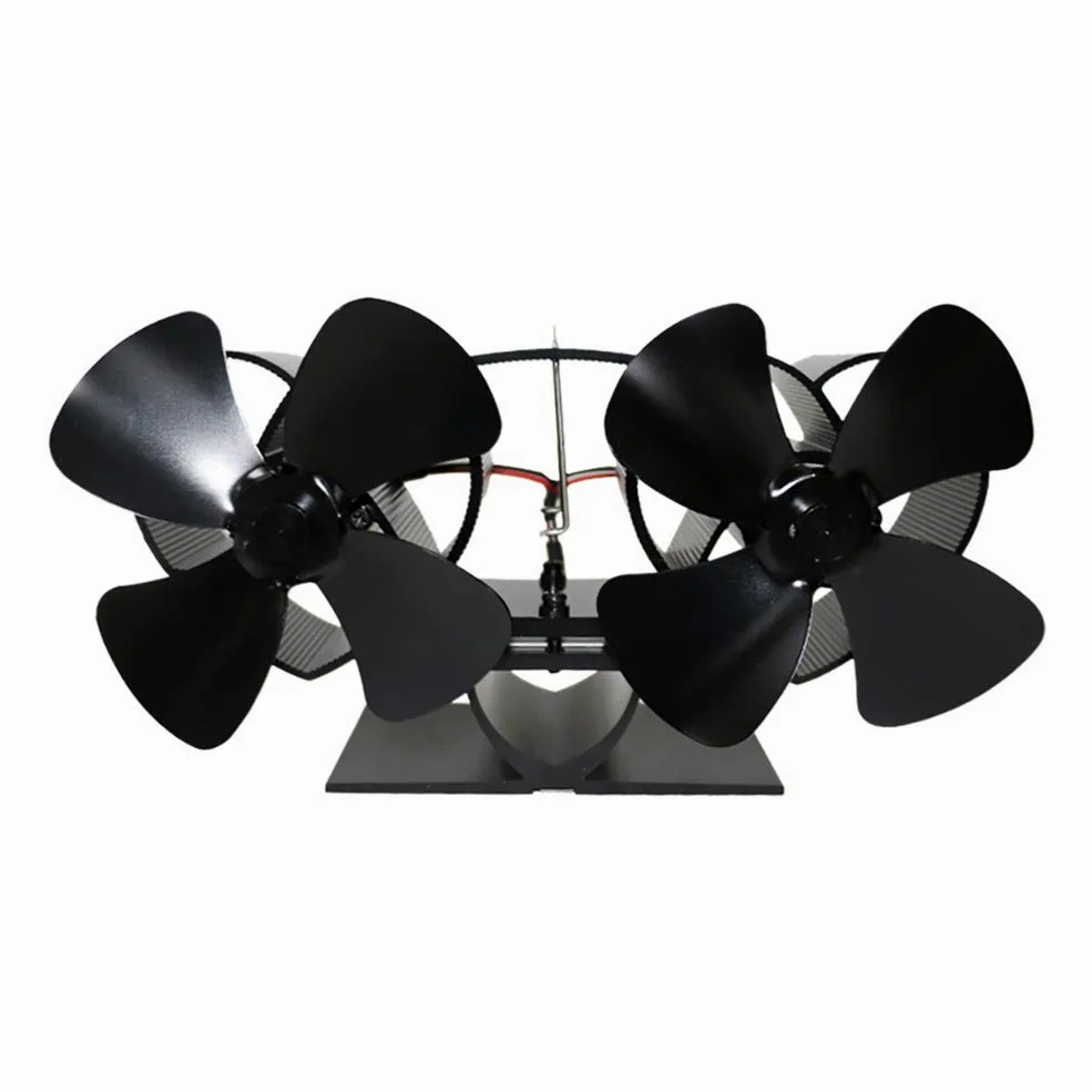 Ventola per stufa a doppio motore, a 8 lame, design 2019, funzionamento silenzioso, con termometro per stufa a legna, bruciatore e camino, distribuzione del calore ecologica ed efficiente