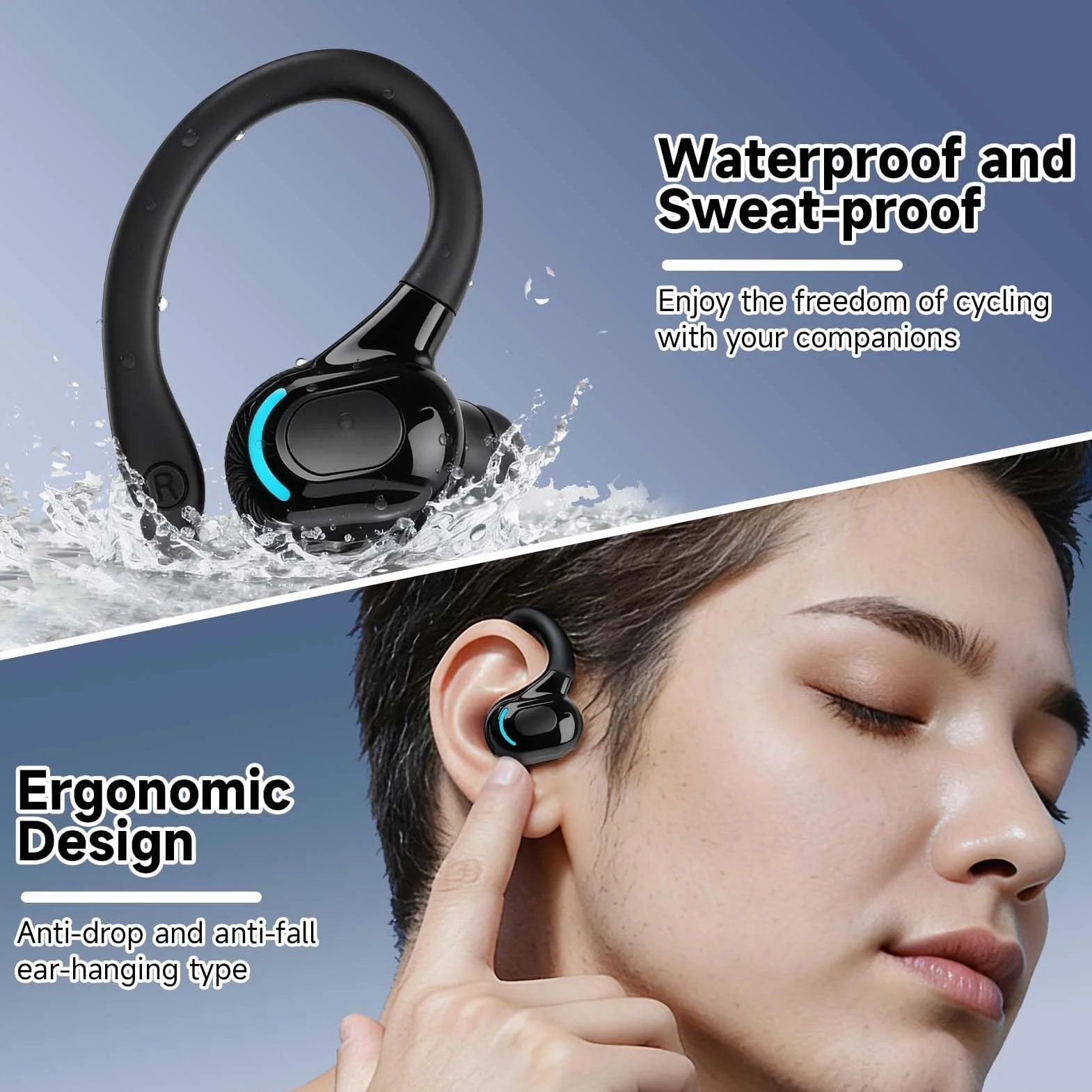 Auricolare Bluetooth Mono V5.2 Cuffie Vivavoce con Microfono Design 360° sopra l'Orecchio Pinganello Bluetooth Mobile Compatibile con Phone, Android e PC