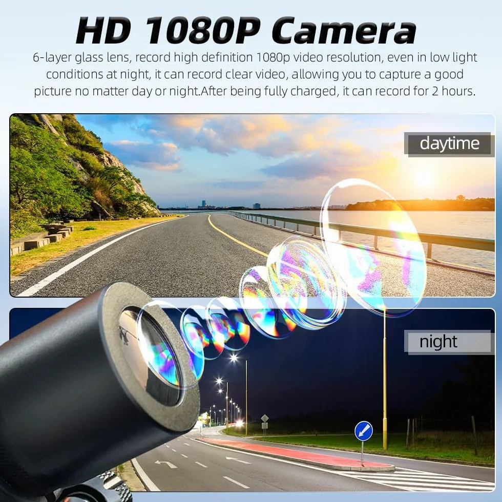 Telecamera portatile WiFi VSYSTO per casco da bici e moto, accensione/spegnimento automatico, lente HD 1080P grandangolare da 150° con visione notturna, action camera, sensore G, registrazione in loop