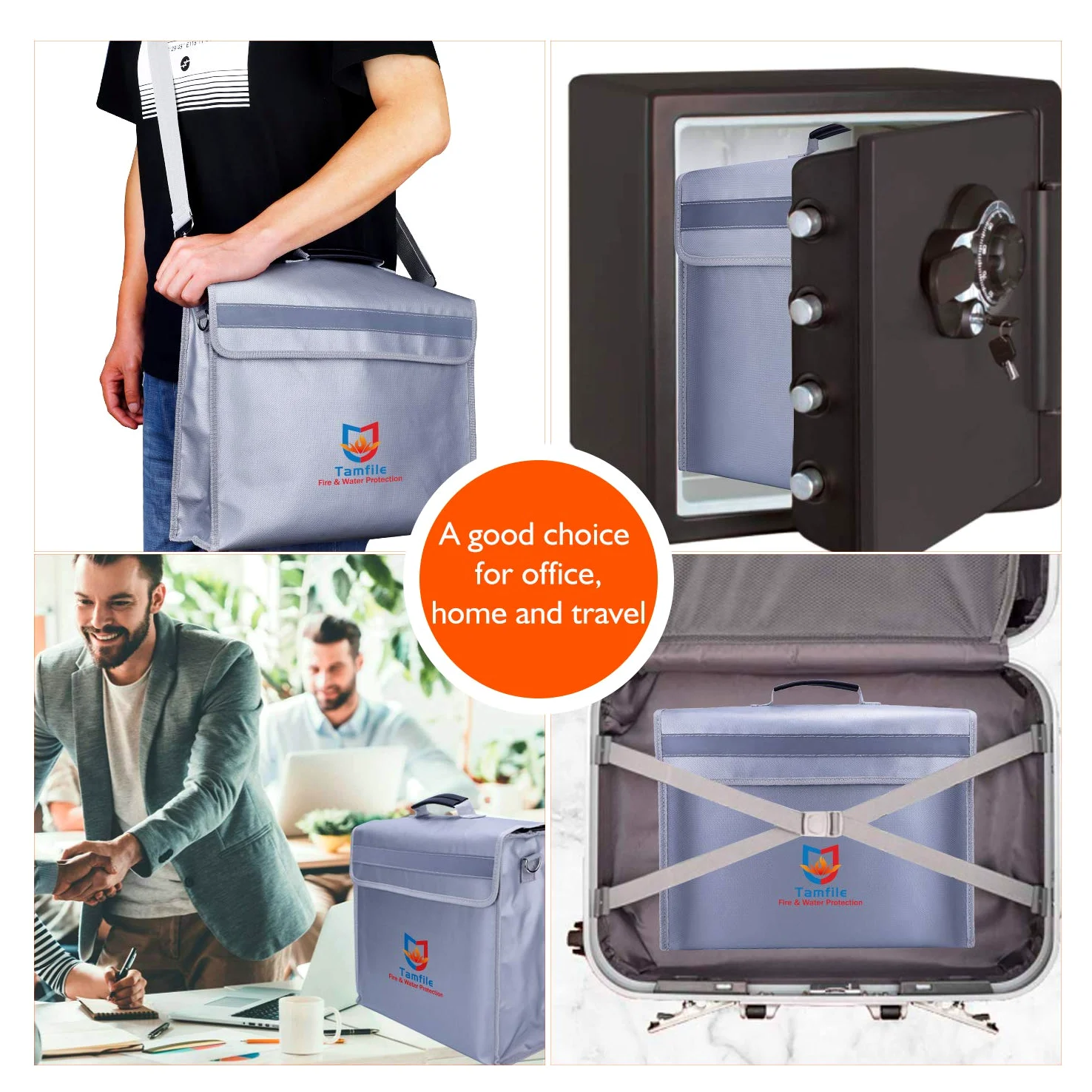 Borsa portadocumenti ignifuga, grande capacità, 40.6 x 30.5 x 12.7 cm, custodia impermeabile con cerniera in fibra di vetro rivestita in silicone ignifugo, denaro, gioielli