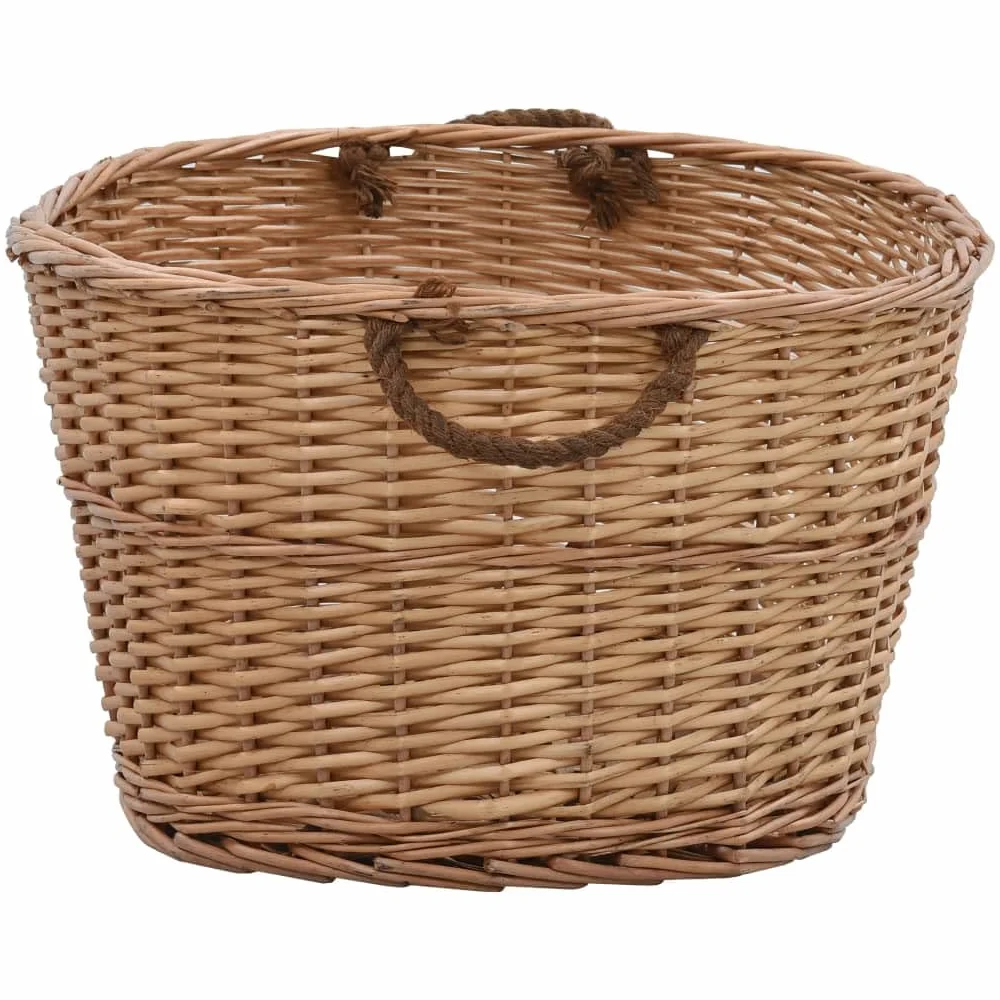 Cesto per legna in vimini naturale con manici, 88 x 57 x 34 cm, per legna da ardere, conservazione e conservazione in soggiorno, camino, forno, terrazza e giardino