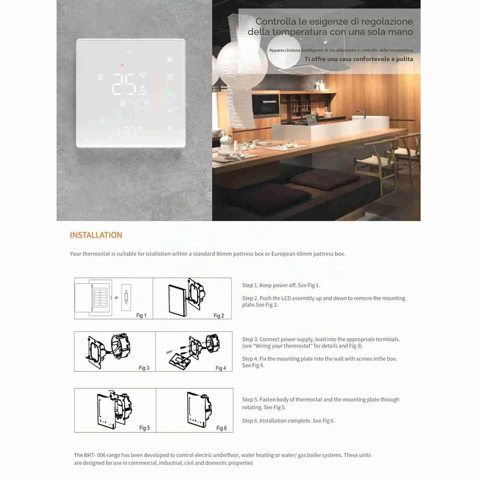 Kavolet Termostato WiFi, termostato ambiente 5A, programmabile settimanalmente, supporta Touch Control/Mobile APP/controllo vocale, compatibile con Alexa/ Home, per riscaldamento elettrico a