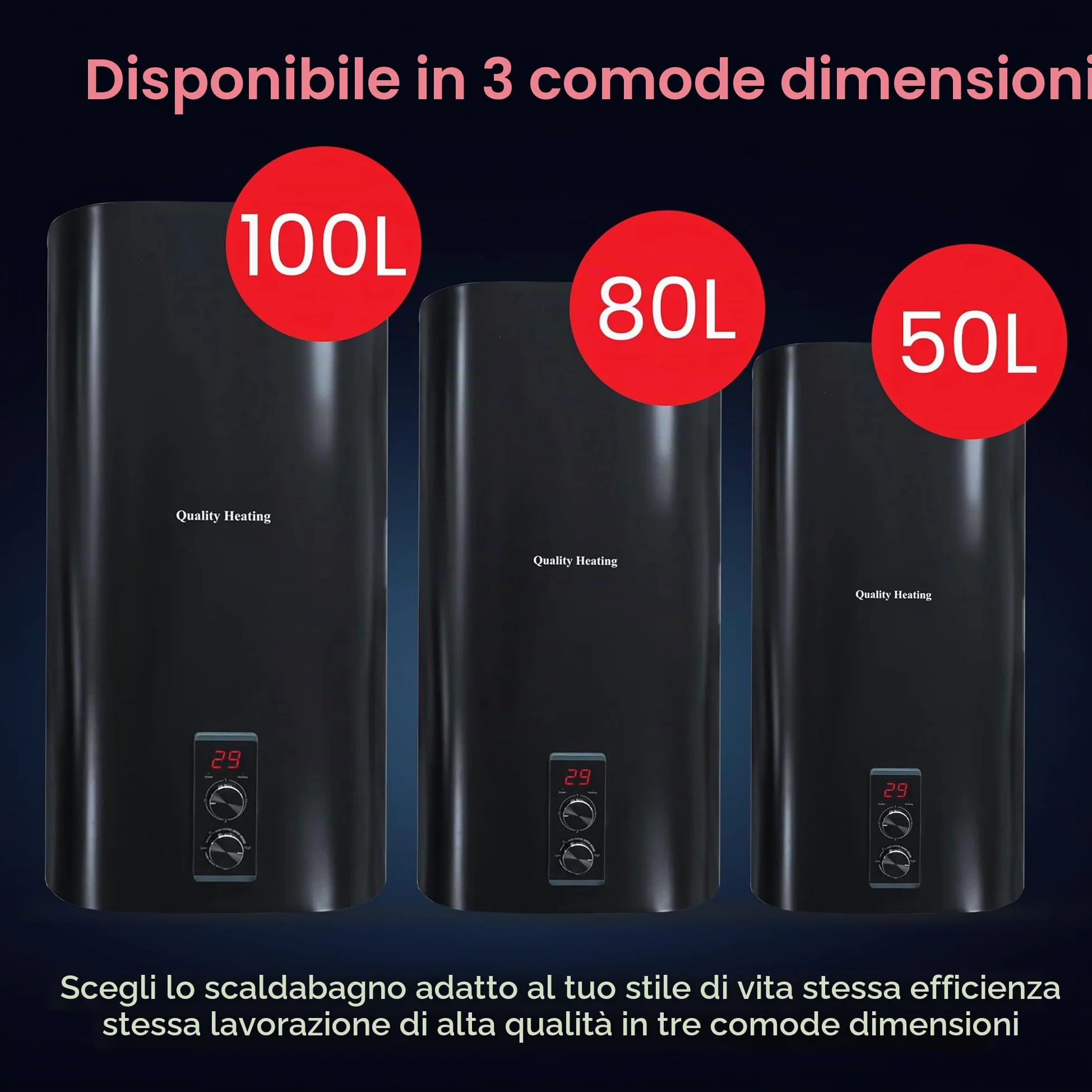 scaldabagno elettrico 30 L, 1500 W, controllo digitale, valvola di sicurezza inclusa, installazione a parete, efficiente, boiler elettrico bianco