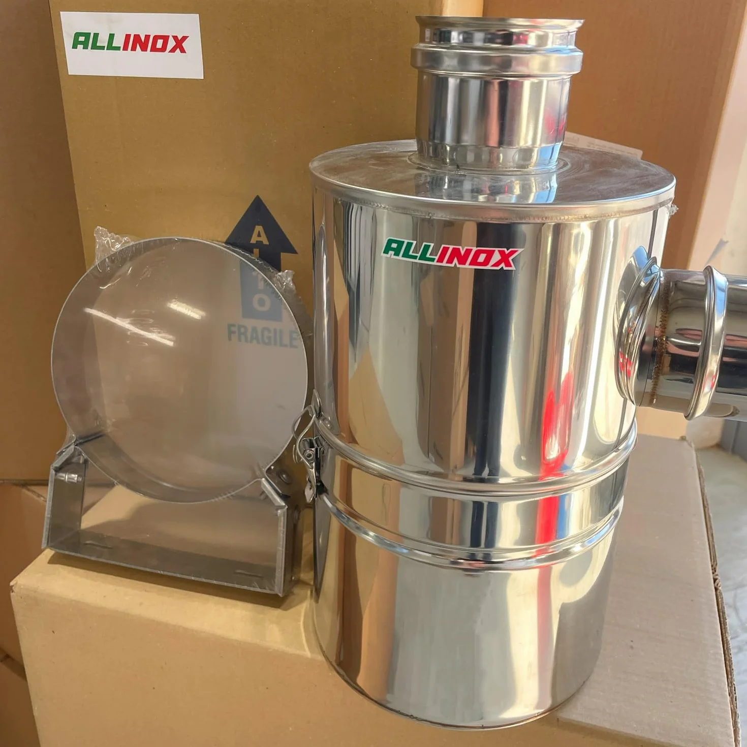ALLINOX Kit Abbattitore di Fuliggine Ad Acqua Per Stufa a Pellet Filtrazione Efficace Riduzione Fumo e Polveri Sottili MADE IN ITALY (DN 100)