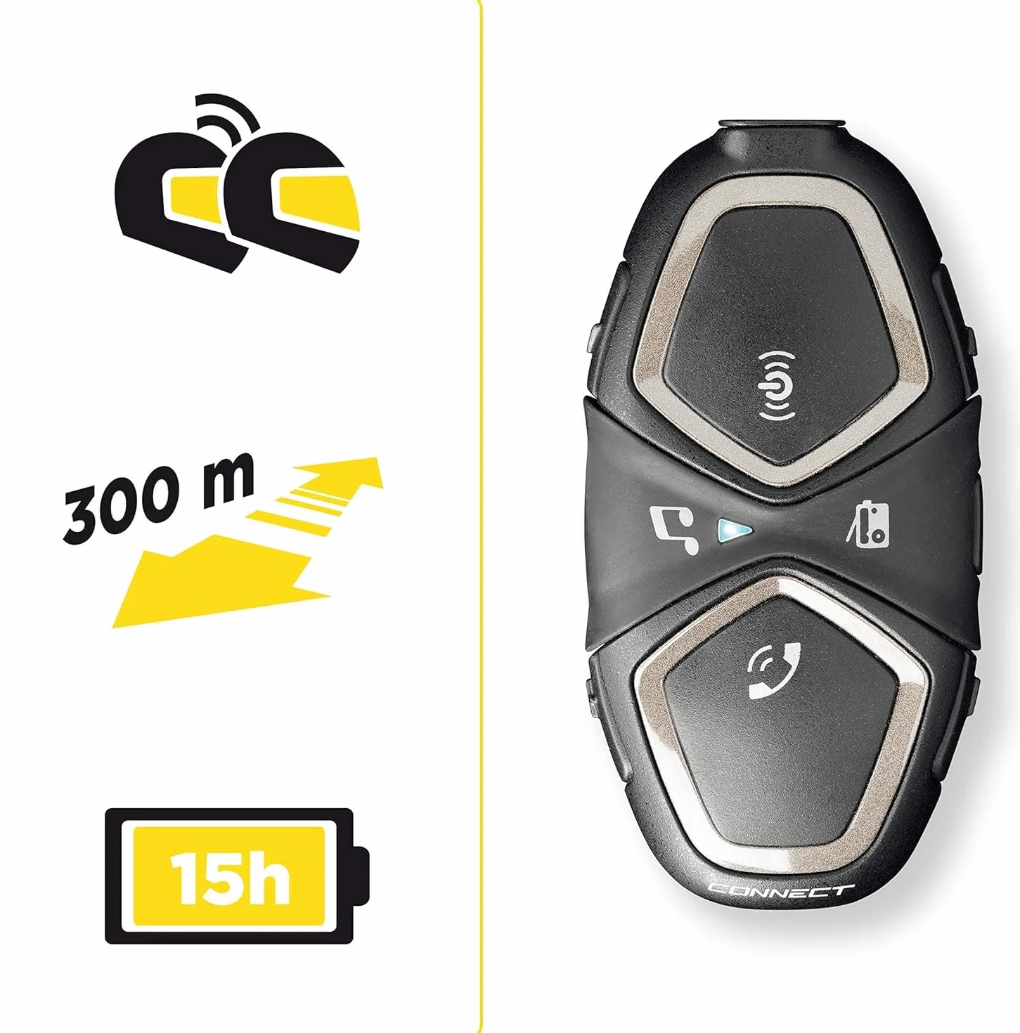 INTERPHONE Connect HD - Interfono per casco da moto, stereo, alta fedeltà, 40 mm, pilota, distanza 300 m, autonomia 12 ore, radio, GPS, TFT, impermeabile IPX67