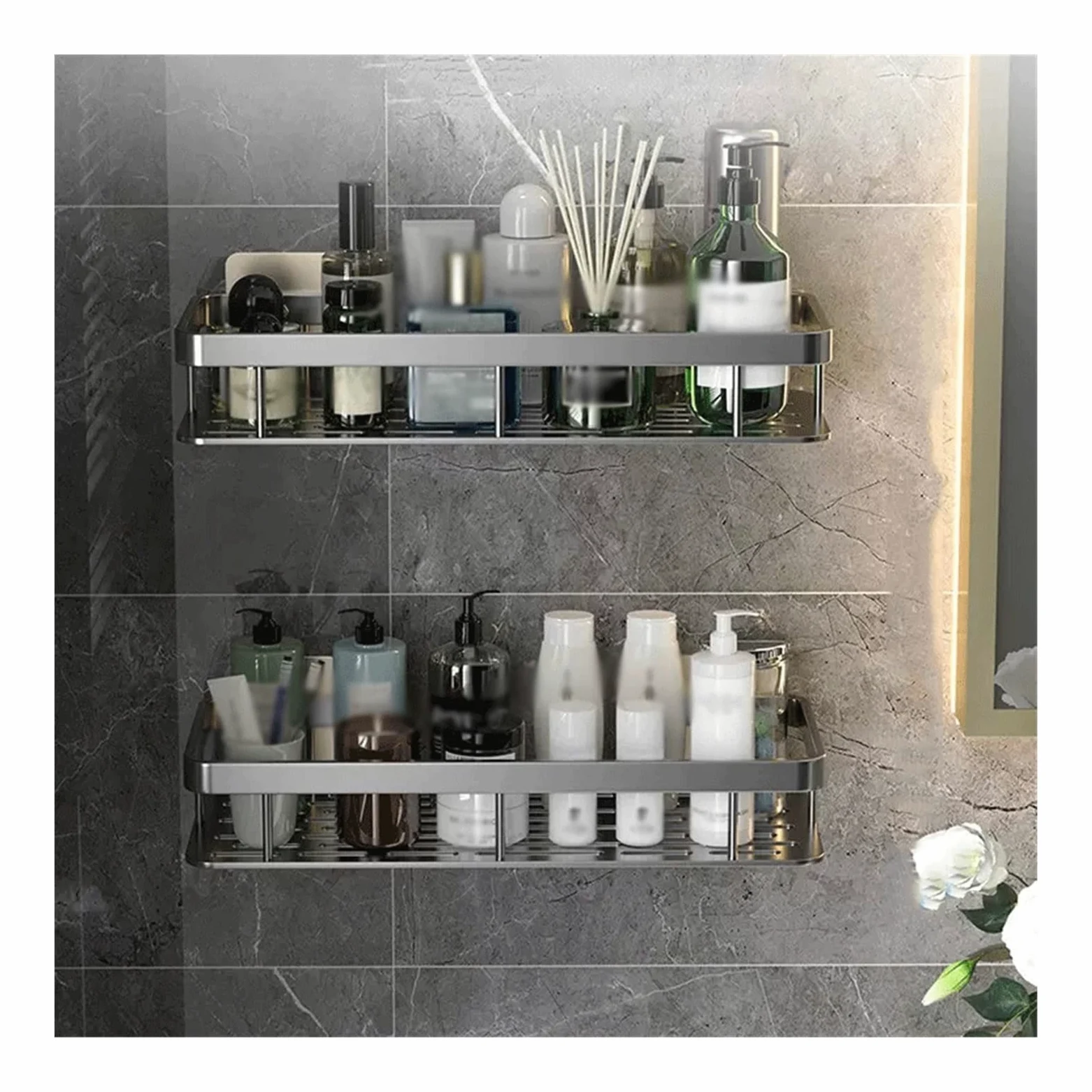 Ripiano per doccia Rack di stoccaggio Lavabo for WC semplice a doppio strato Organizer(Grijs)