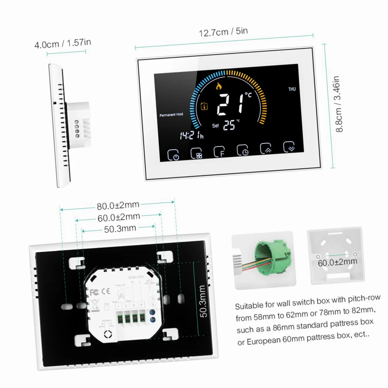 SHINEOFI Termostato Digitale Intelligente Per Riscaldamento Pavimento Schermo Lcd Touch Display Meteo Temperatura e Umidità Facile Installazione e Controllo Manuale o Programmabile