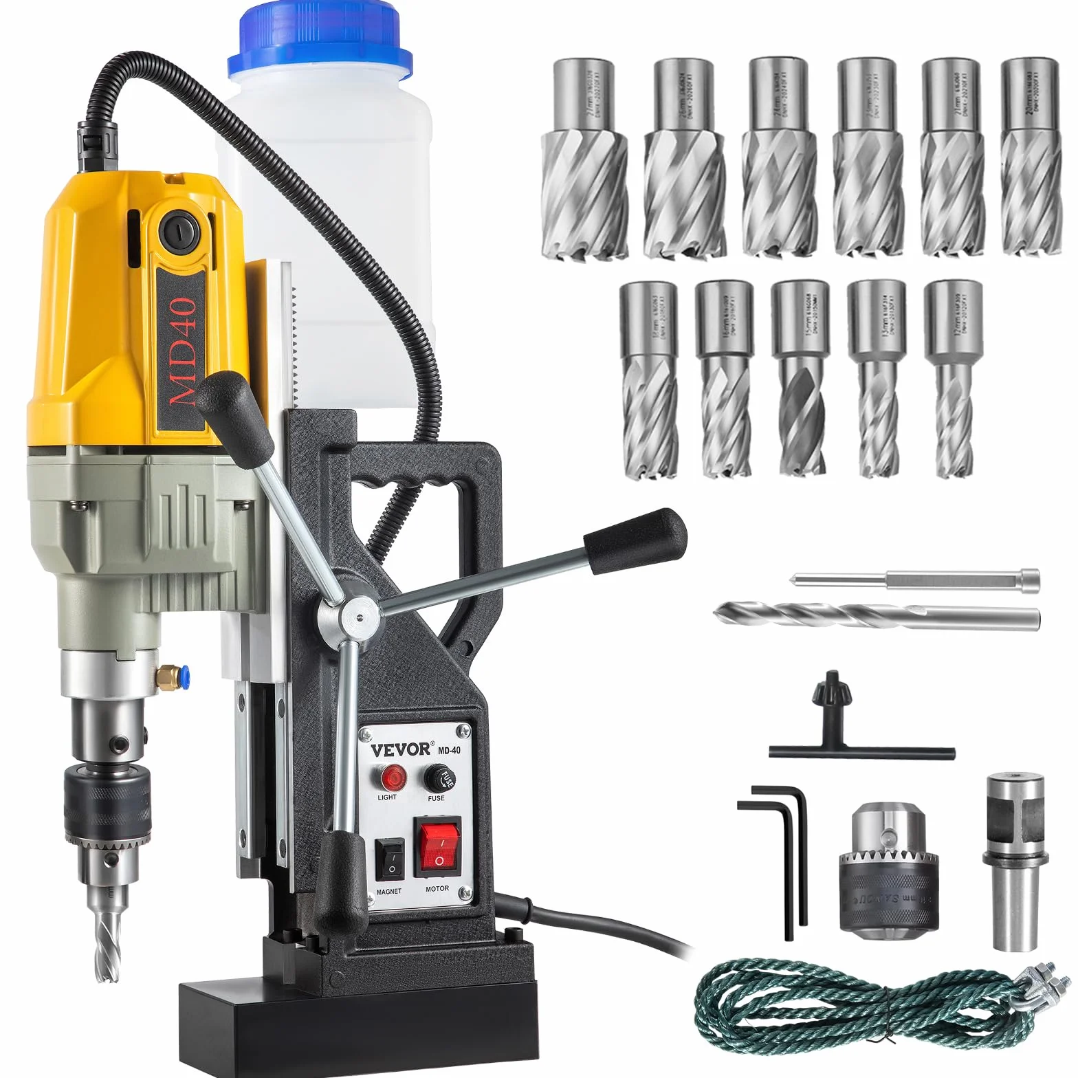 VEVOR Trapano Magnetico Elettrico 1100W 12000N Carotatrice Magnetica 12 Punte Foratura 40 mm Profondità 150 mm
