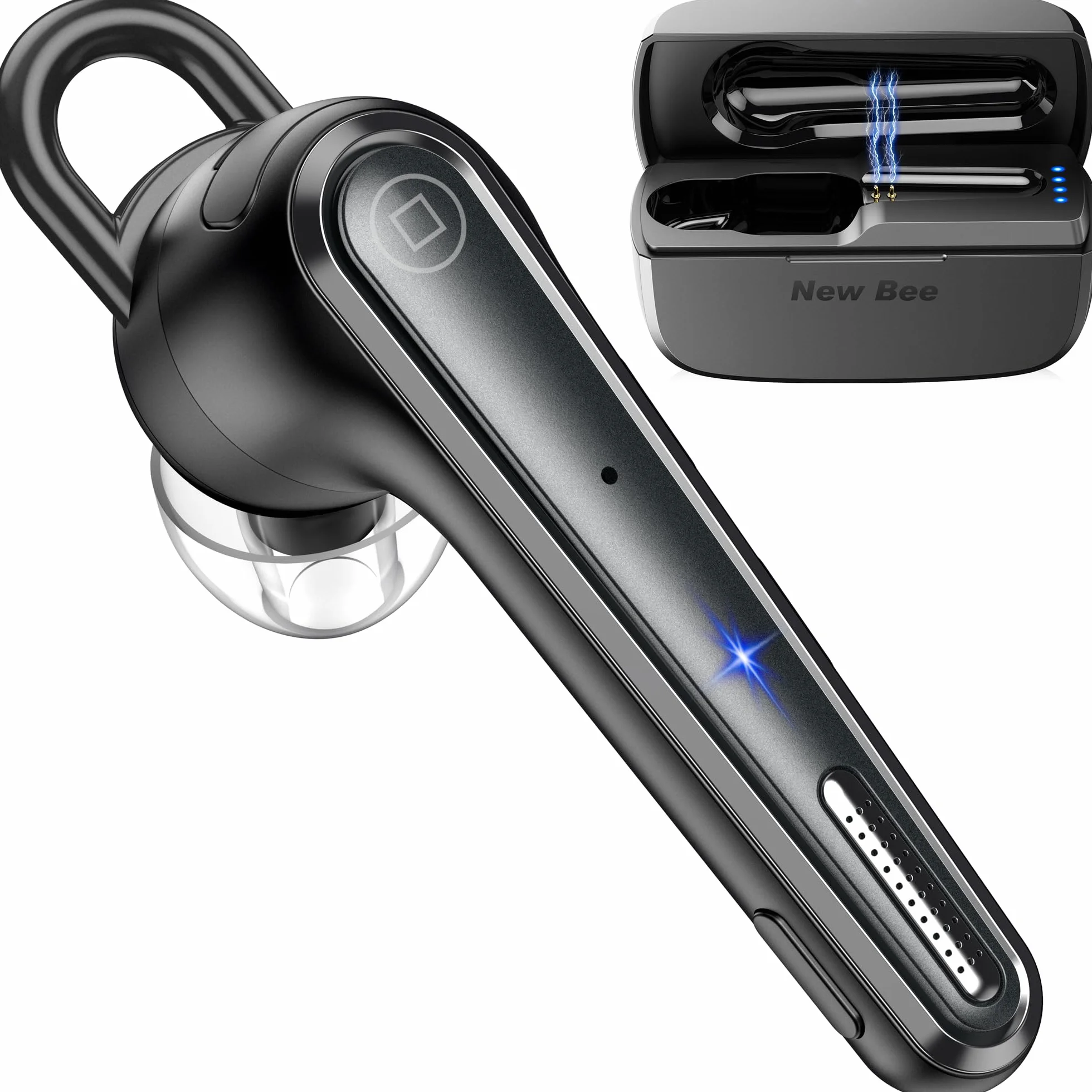 New Bee Auricolare Bluetooth Vivavoce V5.1 con 50 ore di conversazione, auricolare vivavoce ultraleggero con cancellazione ENC a doppio microfono, connessione a doppio dispositivo per la guida/lavoro