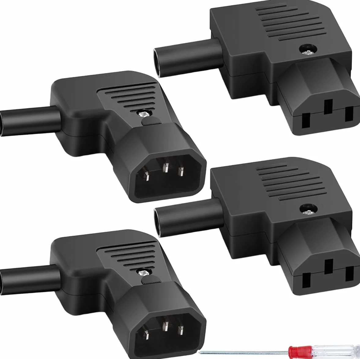 4 pezzi IEC320 C13 C14 connettore ad angolo retto 250V 10A 3 pin femmina maschio adattatore presa di alimentazione ricablabile in linea, per PDU cabinet auto elettrica luce LED case
