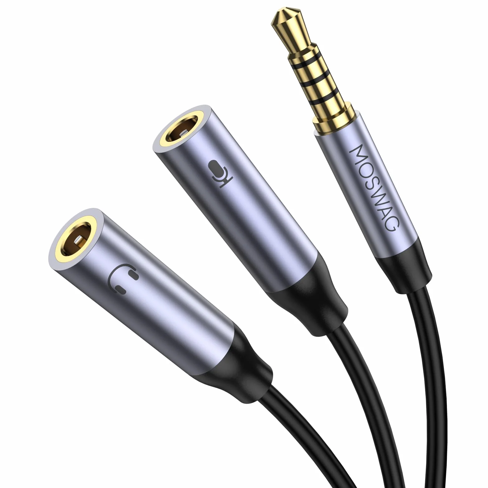 MOSWAG Adattatore per Microfono per Cuffie, 3,5 MM Aux Audio Y Splitter Cable, Cavo Splitter per Cuffie TRRS con Jack per Microfono Audio Separato per Laptop PS4 PC Tablet Gaming ecc