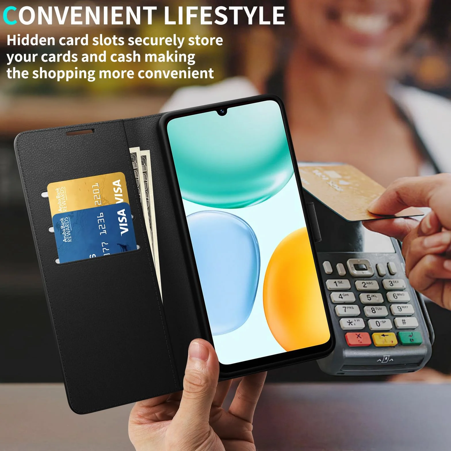 Cover per Honor X5C Plus Portafoglio Pelle PU Premium, Custodia Scomparti Carte Antiurto Protettiva Case con 1 Vetro Temperato, Nero