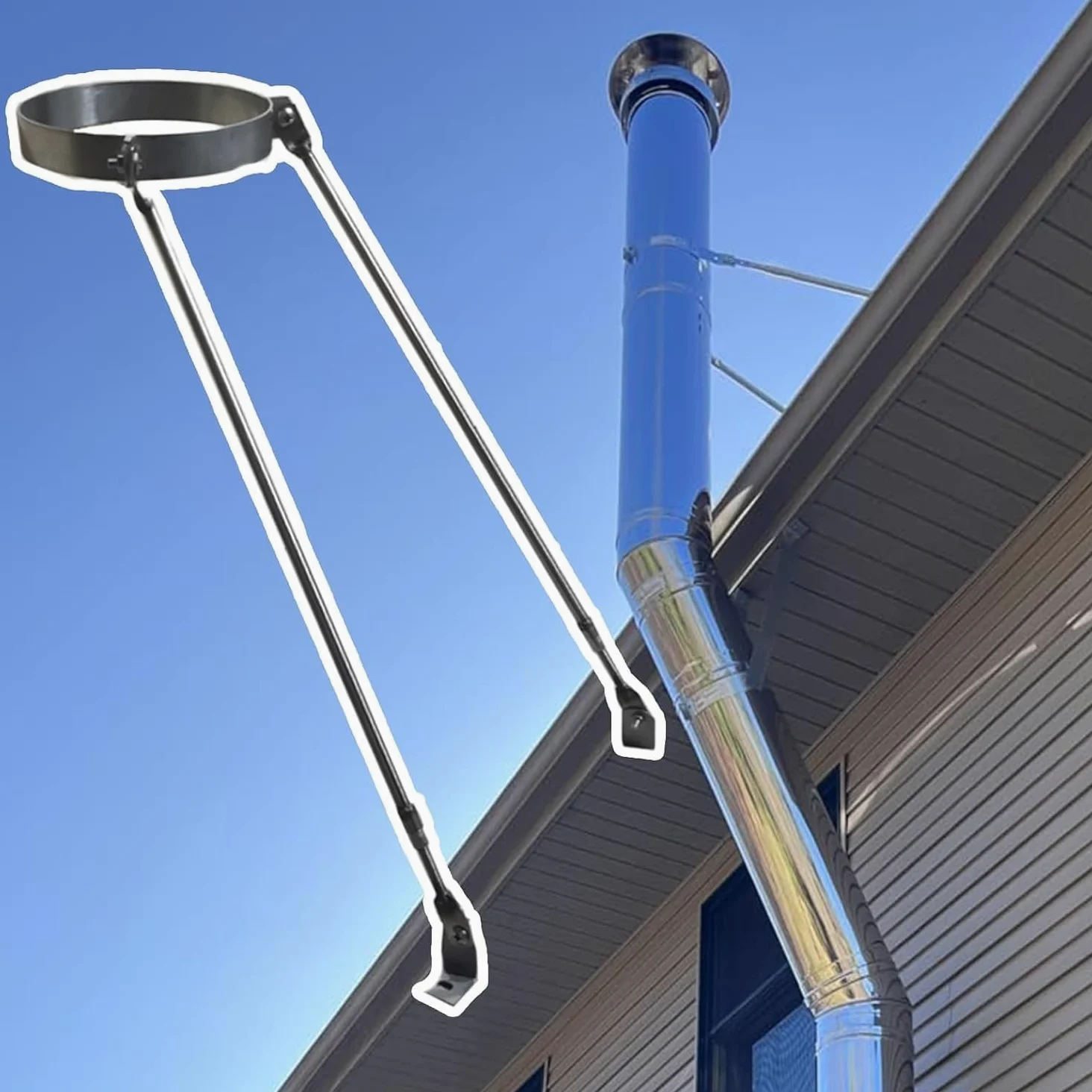 Morsetto per Tubo di Fumo Il Tubo del Camino Supporta i Supporti del Tetto Adatta 8 10 20 27 cm di Diametro Tubi, Stufa montata a Parete Brace con Viti, Acciaio Inossidabile(150mm Dia)