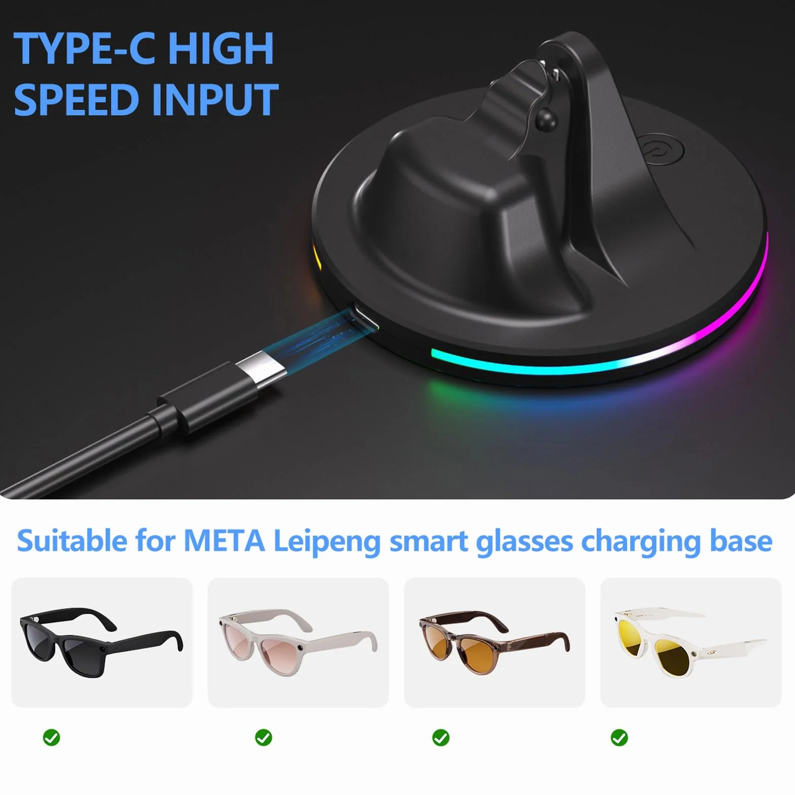 Moderna compatta per Ray Smartests Glass | Alloggiamento in ABS con ricarica sicura e Quick Power Quick Dock, piattaforma sicura, moderno compatto