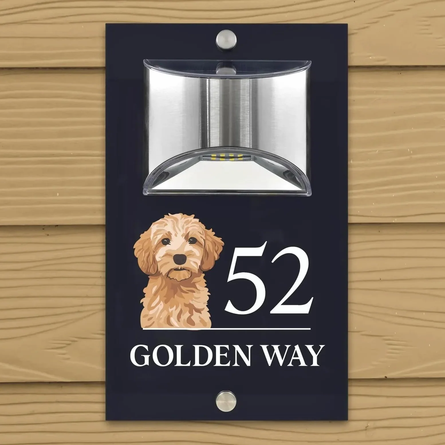 Numero civico, cartello con numero civico personalizzato con illuminazione solare, moderno, color antracite, design con cane e bulldog (stile 6,6 x 25,4 cm)