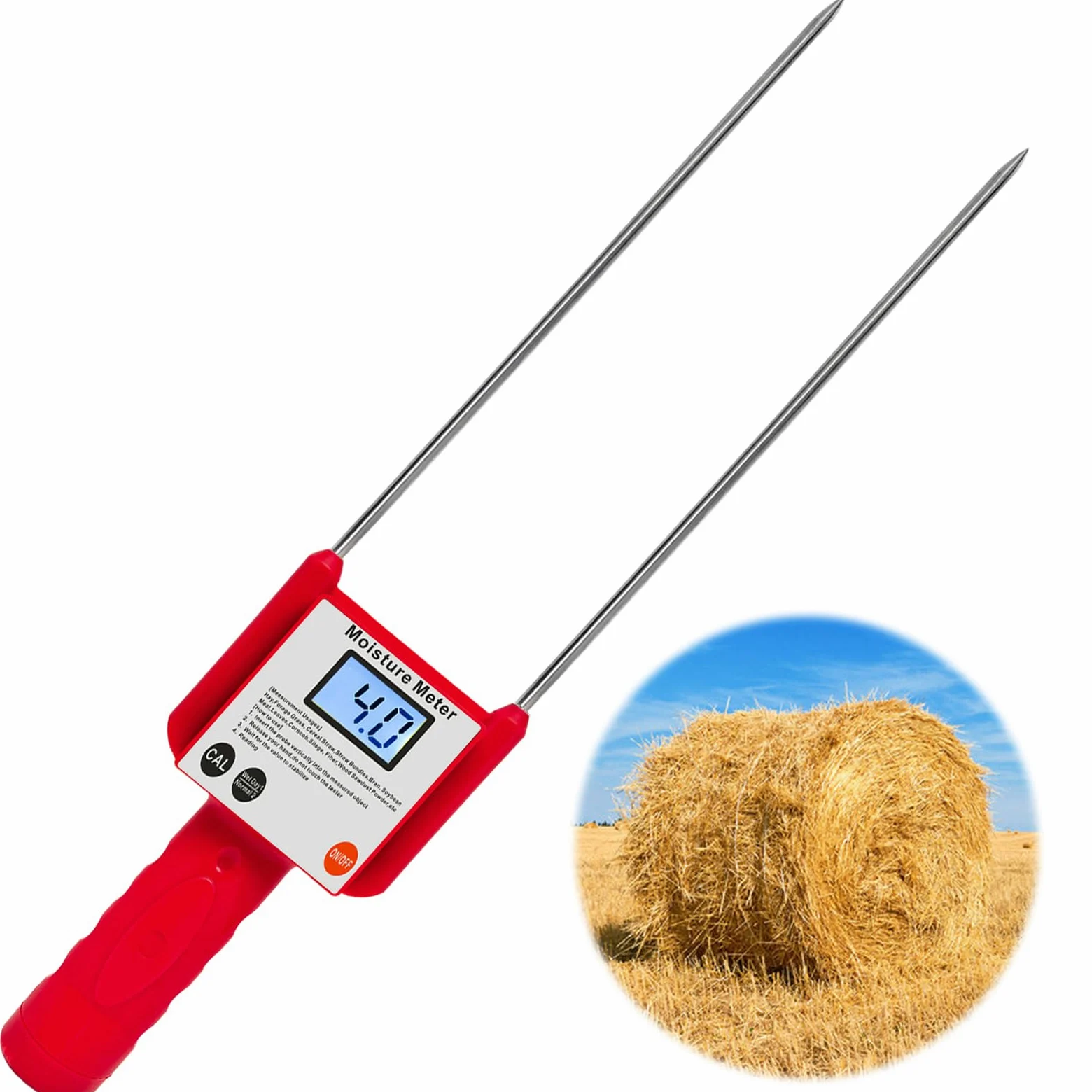 Misuratore di umidità, Misuratore di umidità portatile del fieno 3-80% for paglia cereali, crusca, erba foraggera, Leymus chinensis, bambù imperatore, test a fibra