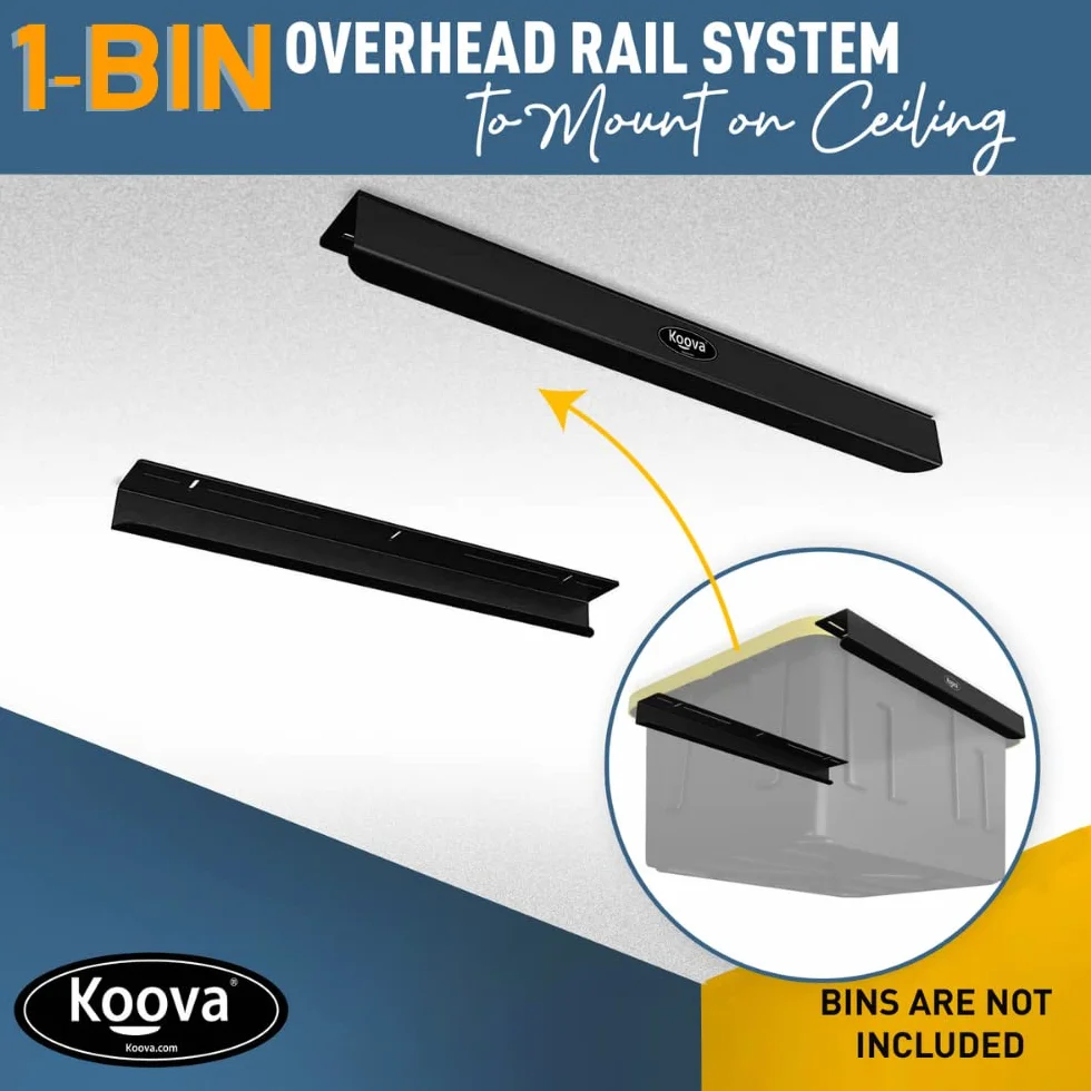 Koova Rack portaoggetti per garage per bidoni, guide con telaio, ganci da soffitto in acciaio resistente