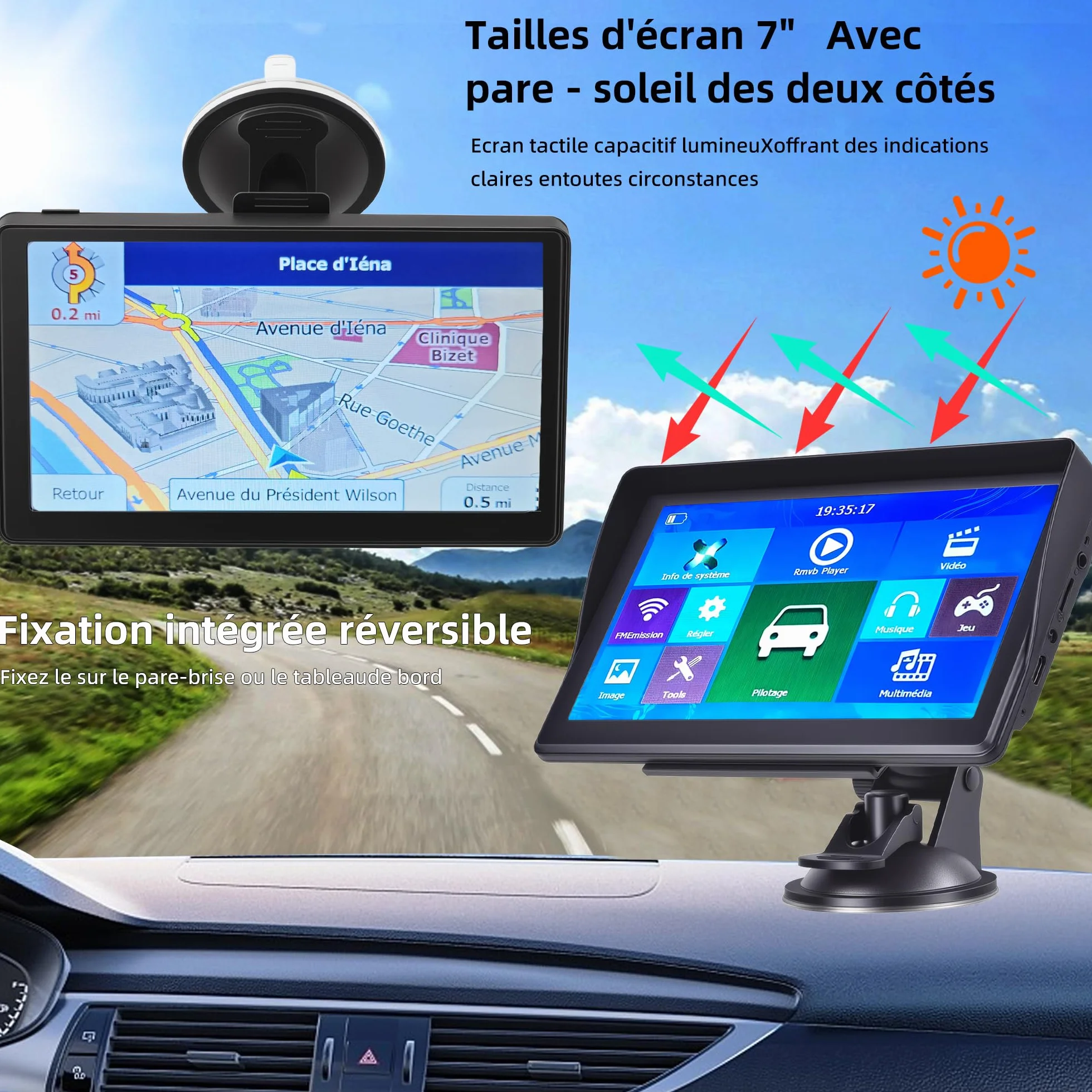 GPS Auto, Mappa dell'Europa 2025, 7 Pollici/18 CM, Navigazione Offline, Aggiornamenti gratuiti, Voci reali, Avviso Velocità & Poi, Francese Regolabile, per GPS Pesi Pesanti/Camping-Car/Camion,3D