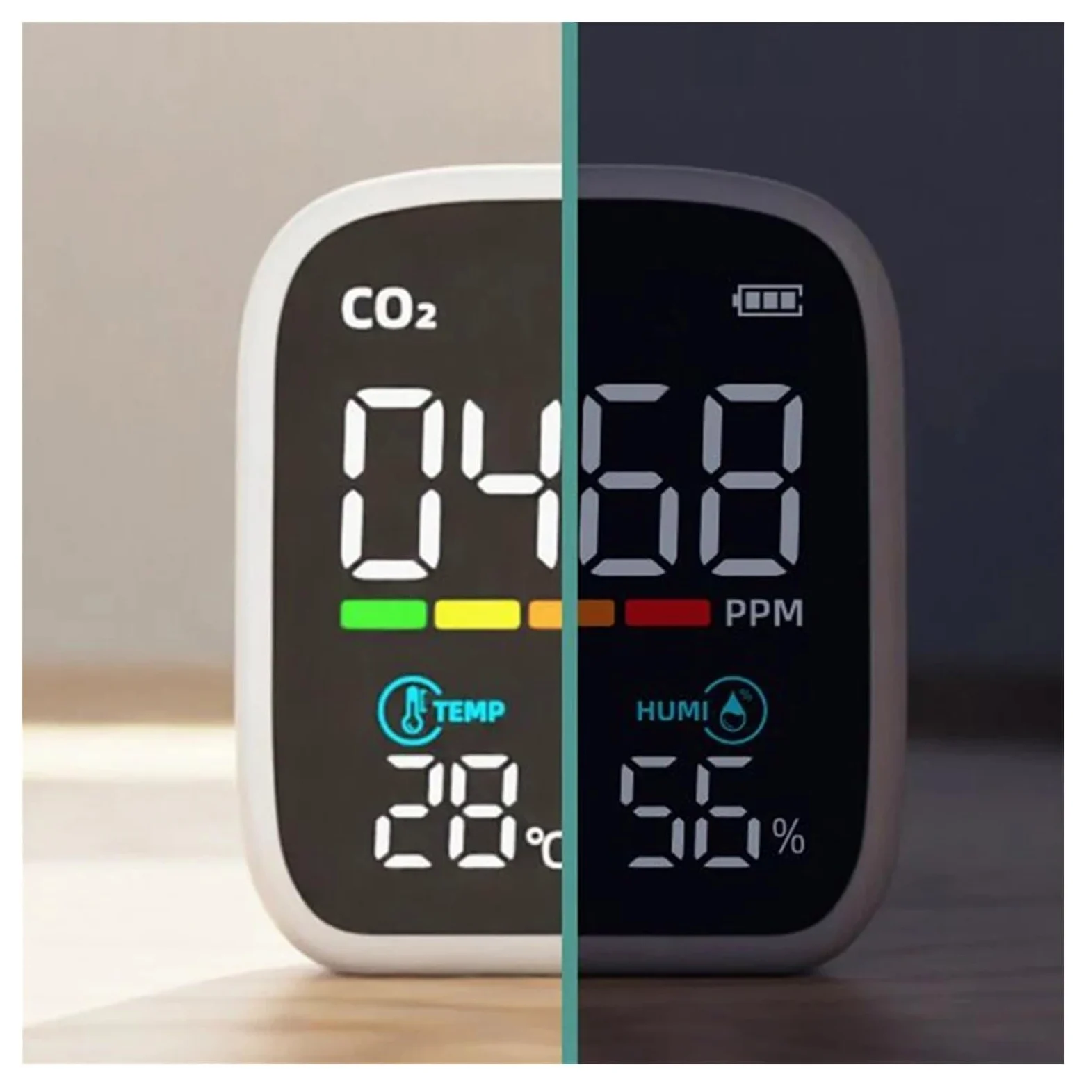 Misuratore Qualità dell'aria, Monitor CO2 Monitor anidride carbonica 400-5000PPM Sensore NDIR Monitor a qualità 'aria 70 * 84 * 35 mm per Casa Cucina Ufficio Auto(3 in 1)