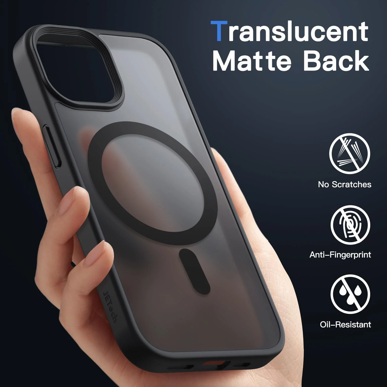JETech Cover Magnetica per iPhone 15 6,1 Pollici Compatibile con MagSafe, Custodia Traslucida Opaca Posteriore Sottile Antiurto (Nero)