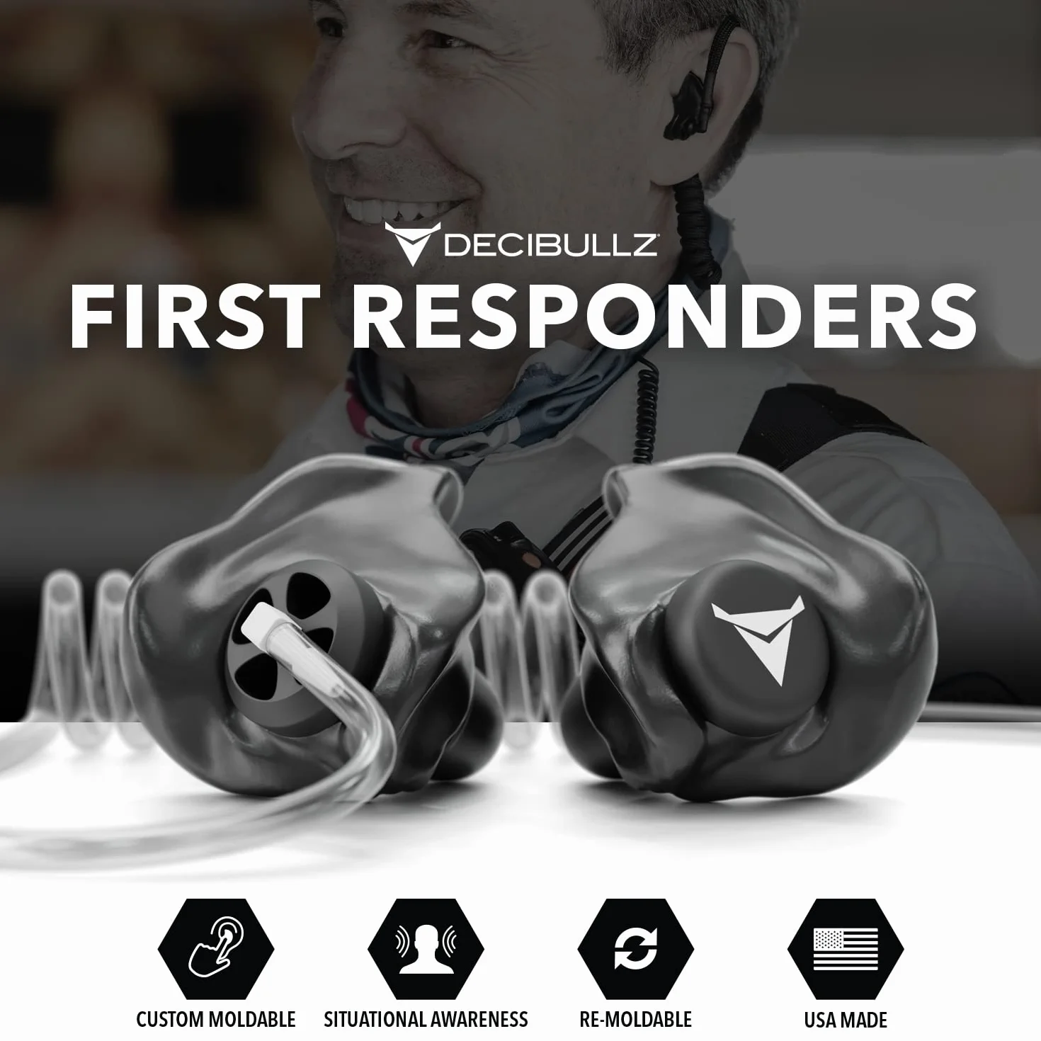 Decibullz Set di auricolari di sorveglianza bidirezionale di sicurezza modellati personalizzati, Thermo-Fit progettato per radio a tubo acustico trasparente | Modello: +Awareness