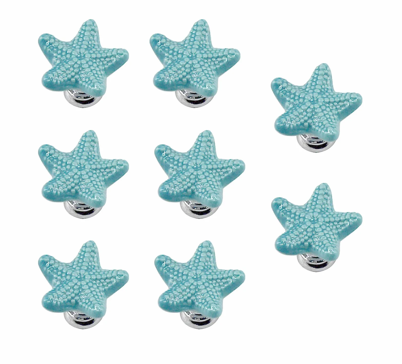 Maniglie per armadietti in ceramica a forma di stella marina blu con base in lega di zinco - Confezione da 8 pomelli