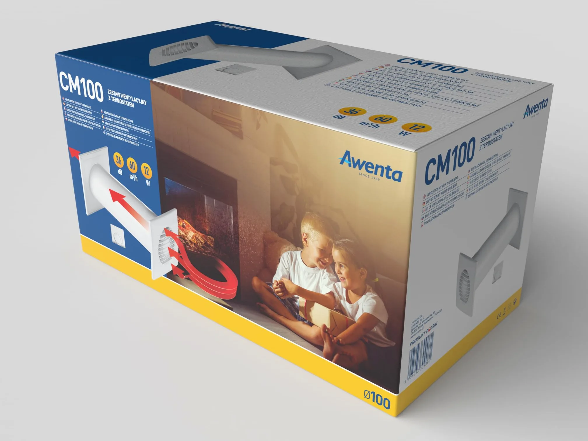 Awenta Cosy CM100 Recuperatore di Calore, Turbina Distributore di Calore 4-in-1 per Distribuzione Aria Calda, con Termostato e Accessori