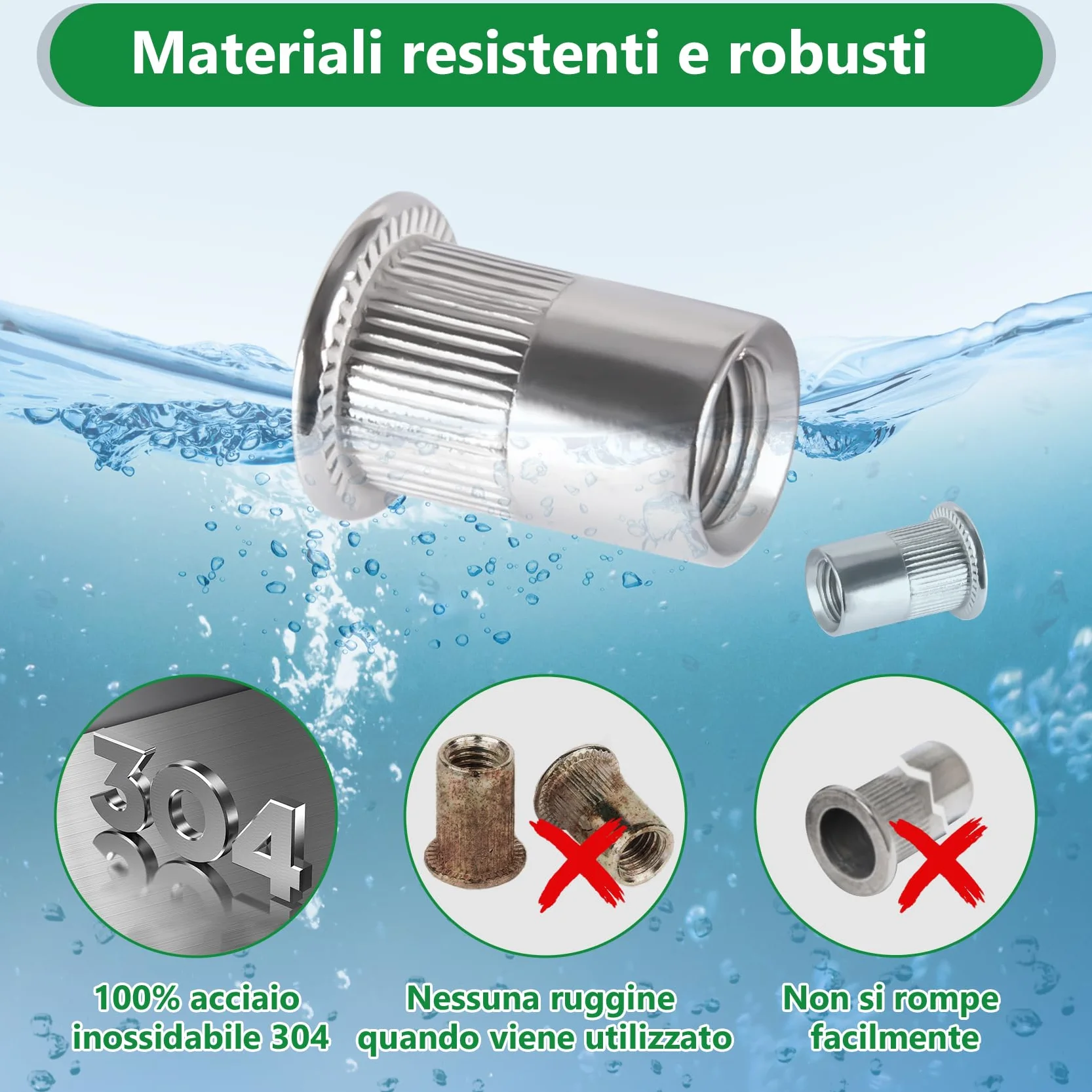 Dado per rivetto 110 pezzi M3 M4 M5 M6 M8 304 acciaio inox Nutsert Cap per mobili auto