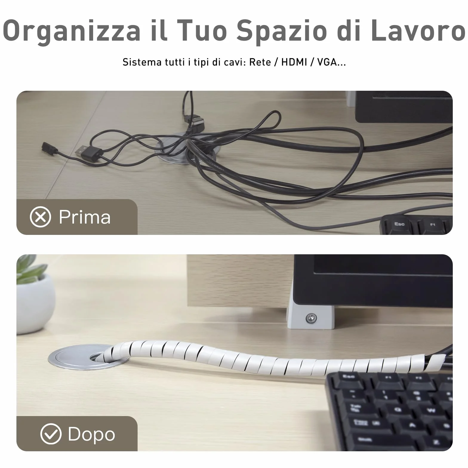 AGPTEK 6M Raccogli Cavi Spiralato, Guaina per Cavi di Diametro di 12-25mm, per mettere in ordine cavi PC, TV ecc (Bianco)