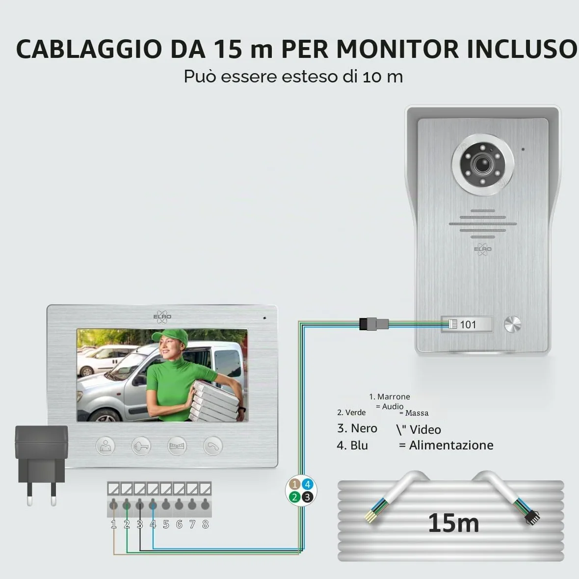 Elro DV4000 Videocitofono │ Telecamera 1080P Full HD con Visione Notturna │ Cavo a 4 Fili │ 16 Suonerie