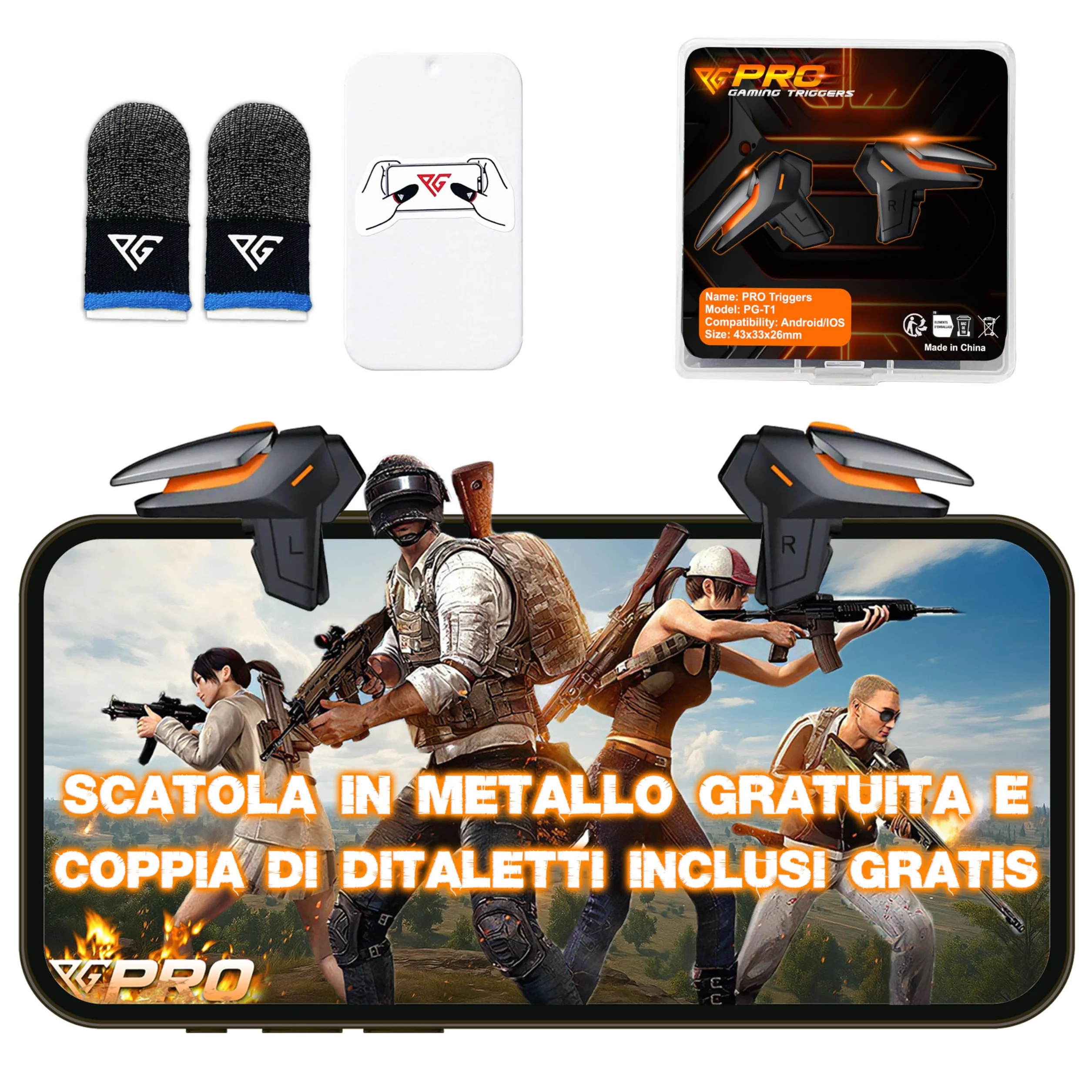 Progameplays Phone Triggers Controller compatibile con iPhone/Android, L1 & R1 e manicotti per le dita per il gioco mobile Pubg Trigger (T1)
