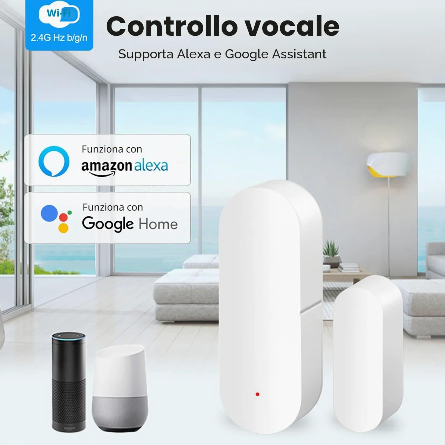 Sensore WiFi per porte e finestre: rilevatori intelligenti, notifiche app, sicurezza domestica compatibile con Alexa e Google