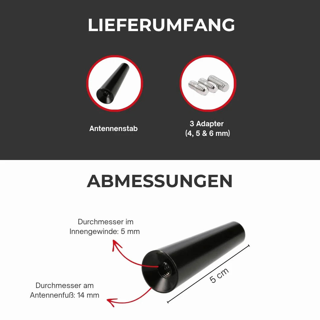 Audioproject A205 - Antenna-per-autoradio 5 cm compatibile per: Toyota Aygo Opel Corsa Fiat Panda Suzuki Peugeot Cooper adapter universe antenna auto corta accessori